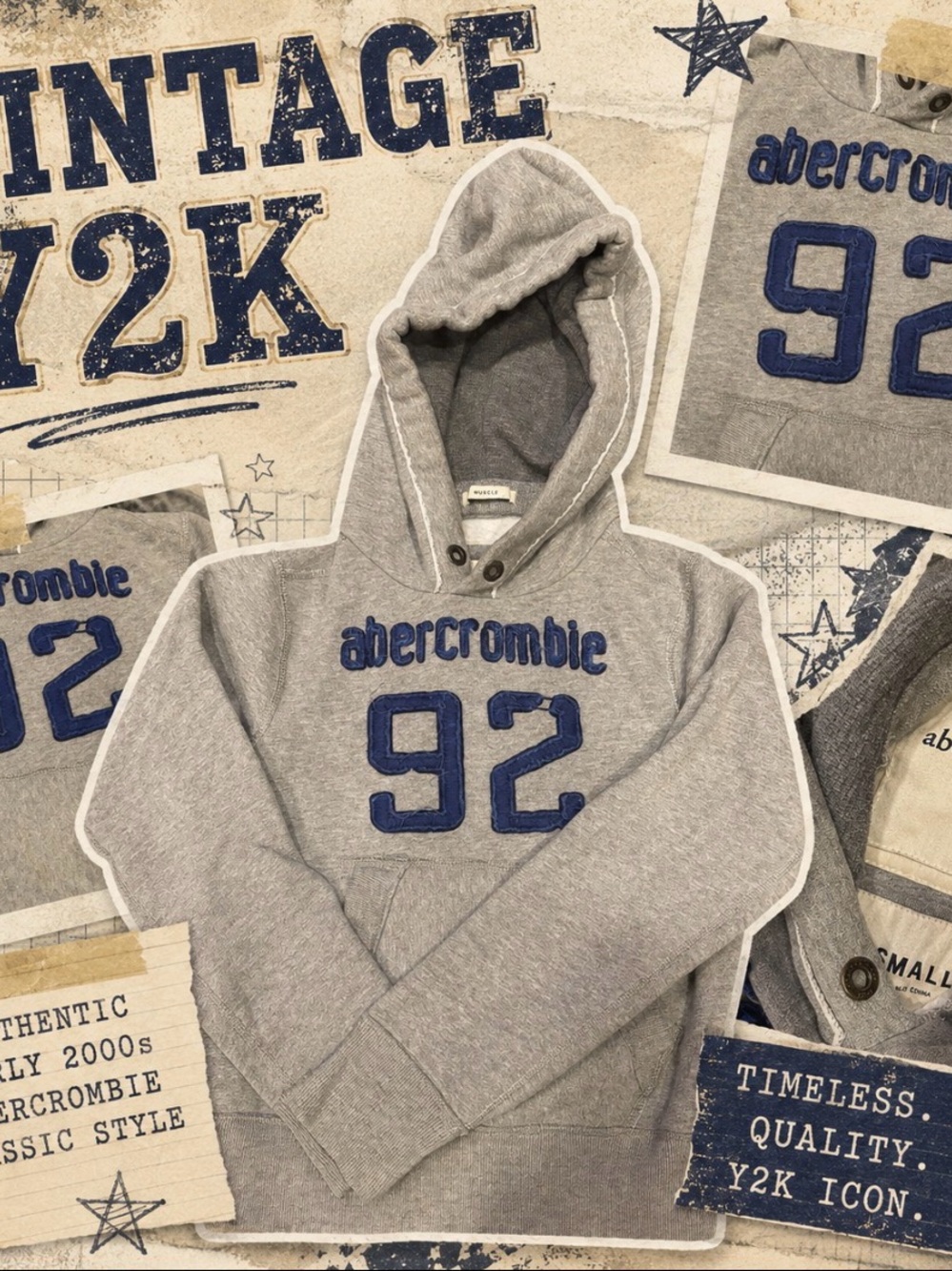 Vintage Y2K Abercrombie Kids 92 Embroidered Pullover Hoodie Gray Size Small Boys